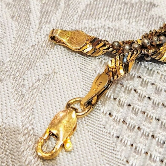 925 VTG 16" double chain.Italian Gold tone w/ silver pearls. Choker / necklace - Picture 7 of 12